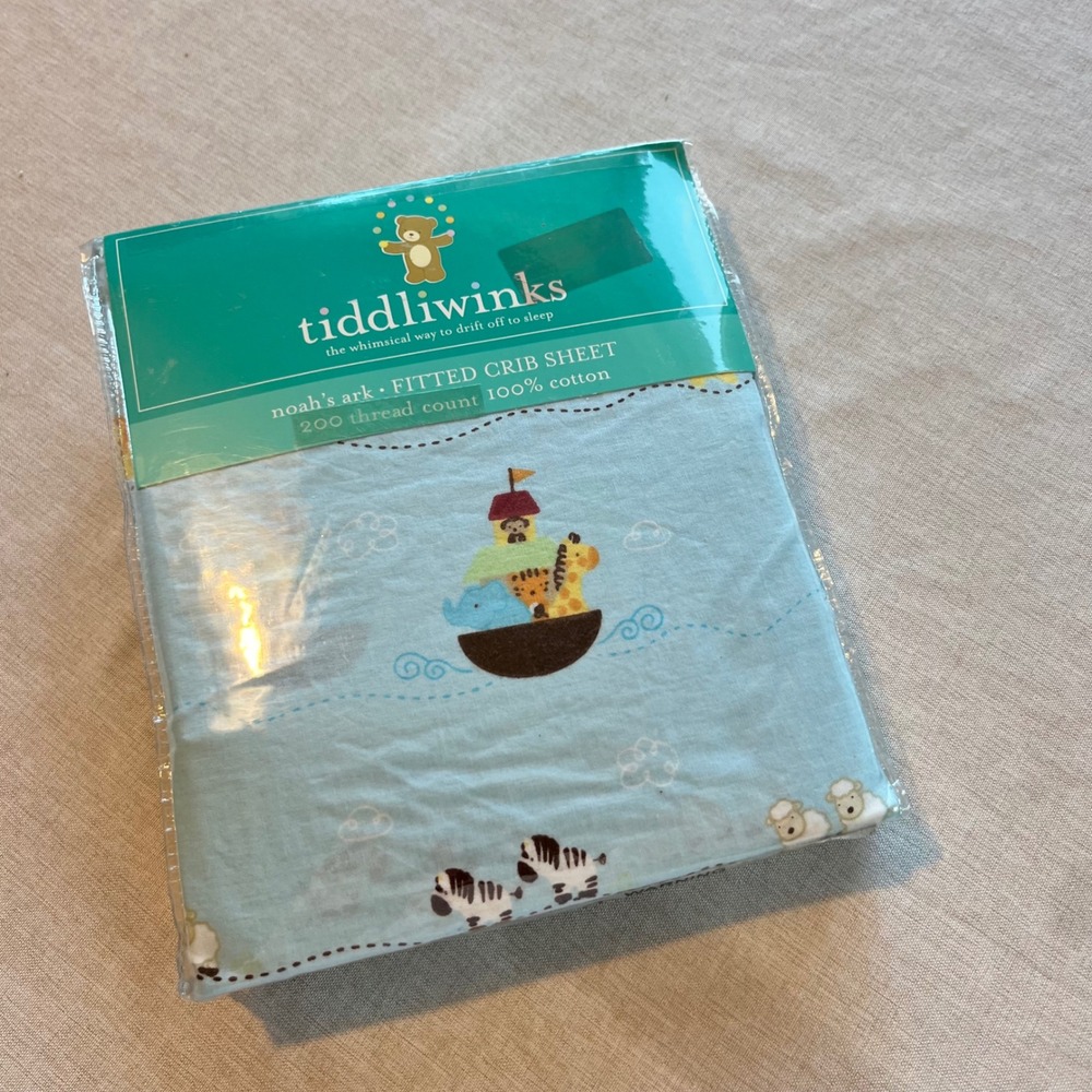 Tiddliwinks Noah's Ark Fitted Crib Sheet 100% Cotton Blue Animal Print NEW